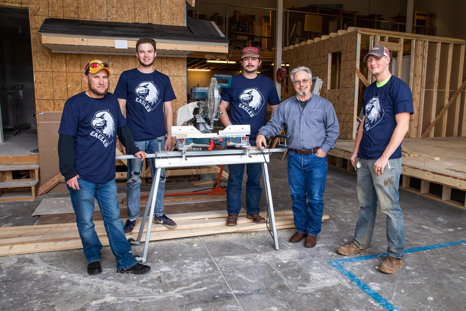 CARPENTRY CLASS
Ozarks Technical Community College and contractor Branco Enterprises Inc. are partnering on a carpentry apprenticeship program. The school’s Center for Workforce Development provides on-the-job experience and classroom instruction to select employees. Officials say six students are enrolled, and pictured at right are Daniel Walker, Chance York, Chase Holmes, instructor Allen Hall and Jared Rogers. Hall, a longtime Branco employee, was hired by OTC to teach the classes. According to a news release, he was among Branco’s inaugural class of apprentices in 1993.